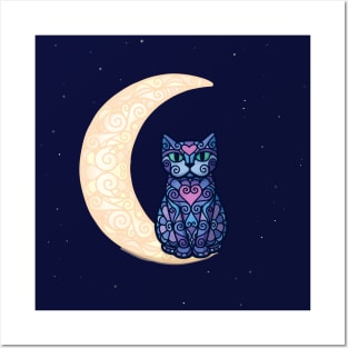 Moon cat Posters and Art